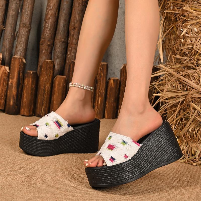 Plus Size 36-43 Casual Denim Strappy Sandals for Women 2025 Spring New Arrival Wedge Sandals