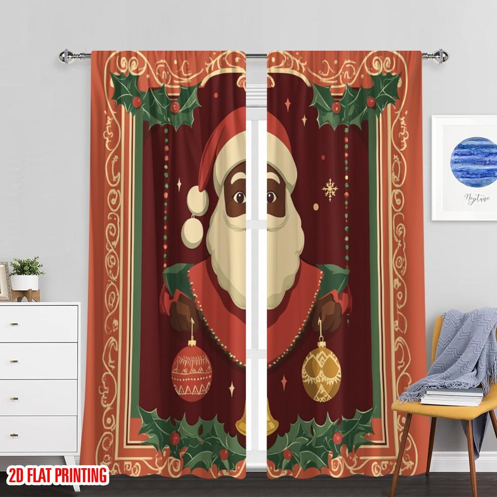 Set Of 2 Plane Printing Curtains Digital Printed African Santa Claus Christmas Ornaments Polyester Easy Install Without Rod Curtain
