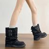 Retro pleated boots stacking boots 2025 spring and autumn new British style Martin boots round head thick heel knight boots short boots women