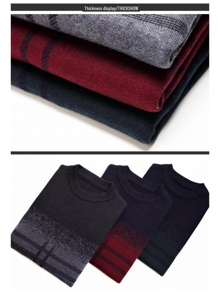 Pánský nadměrný pletený svetr: Podzim/Zima Ležérní kulatý výstřih s plyšovou podšívkou