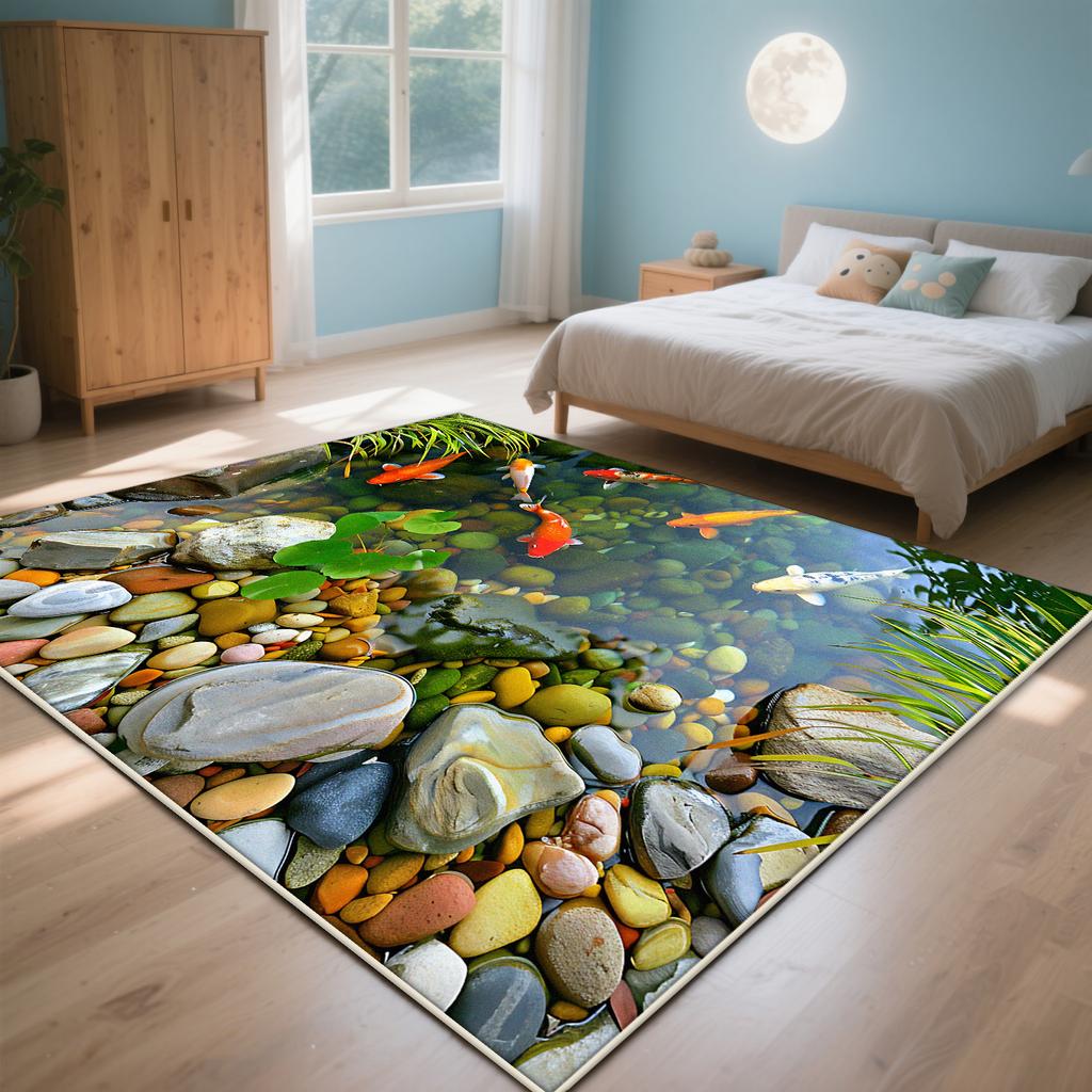 3D Stone Fish Pond Landscape Washable CARPET FOR LIVE ROOM Pastoral Style Large Room Rugs Decoration Home Large Rug Chair Mat