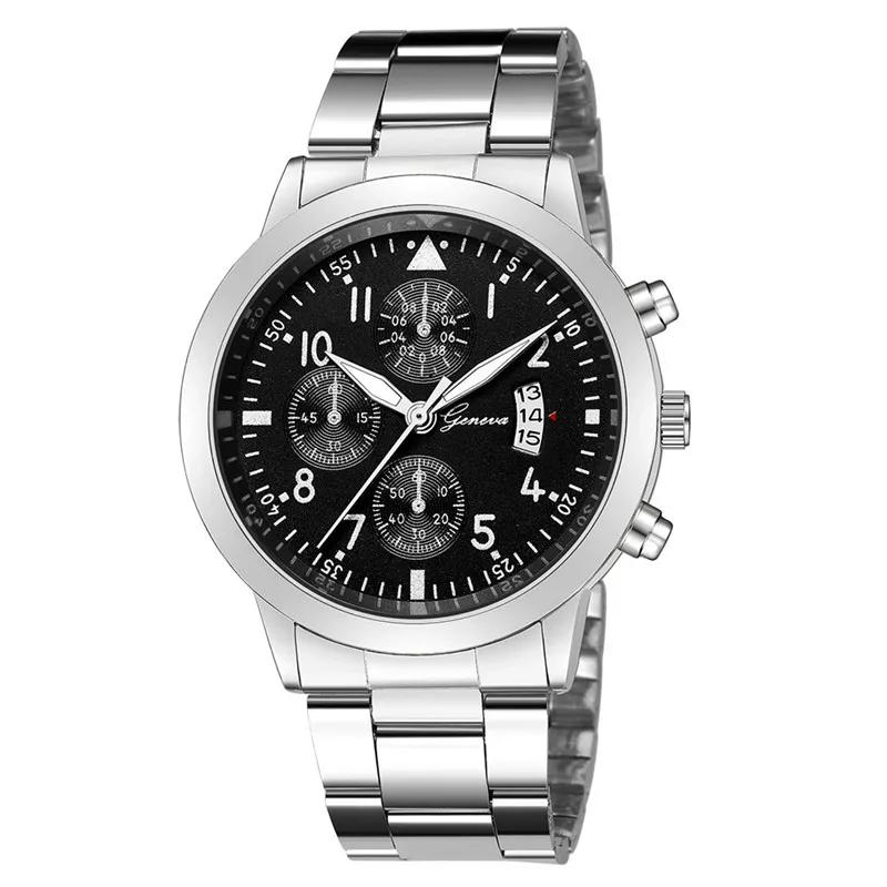 Geneva Watches Men Luxury Men Watches Black Stainless Steel Blue Face Quartz Watch Men Sports Watches reloj hombre horloge heren