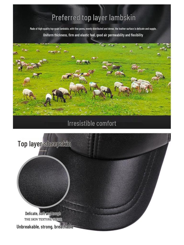 Men's Sheepskin Duckbill Cap - Adjustable Sun Protection for Large Heads, Perfect for Spring and Summer Outdoor Wear