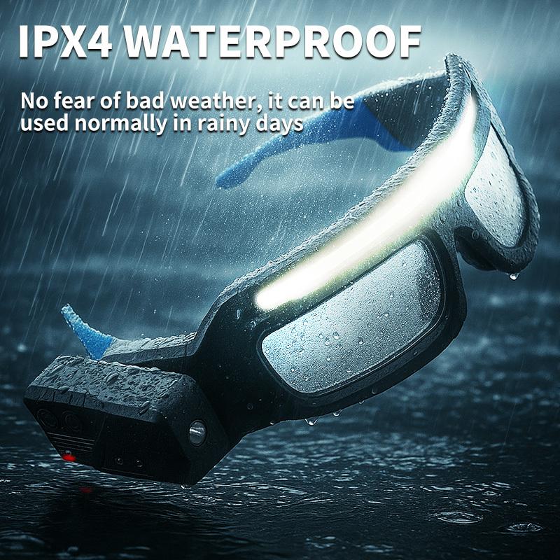 Double Light Source Glasses Lamp COB LED Headlight Type-C Fast Charging IPX4 Waterproof Safety Goggles for Night Running Camping