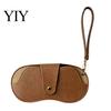 Compact Glasses Storage Bag Sunglasses Pouch, Imitation Leather Hanging Case Durable Eyeglass Holder with Carabiner, Portable Eyeglasses for
