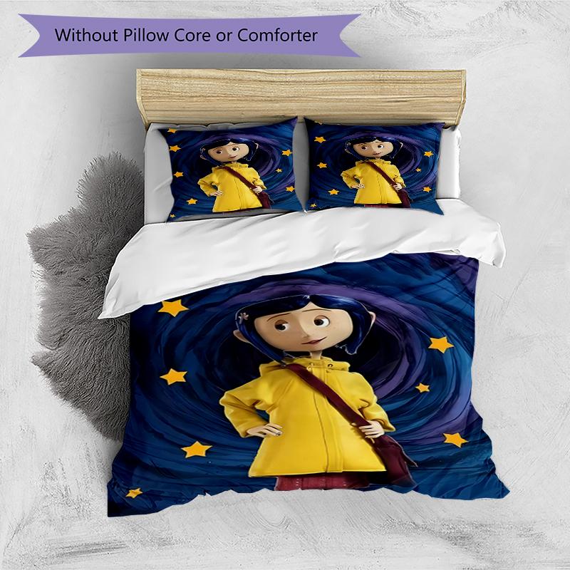 3pcs Coraline (7) Design Cover Set - HD Printed Bedding with 1 Cover and 2 Pillowcases - Perfect for Home and Dorm Decor