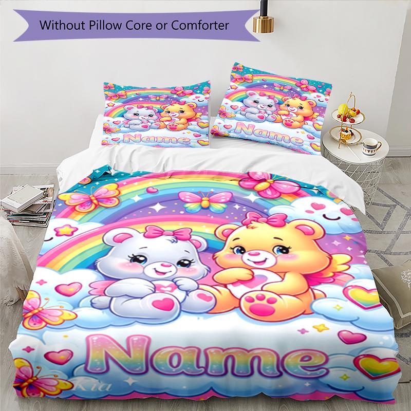 3Pcs Custom Name Bear Bedding Set Duvet Cover Closure Includes 1Duvet Cover 2Pillowcases Soft And Comfortable For All Seasons