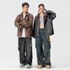 Autumn Couple Handsome Leather Jacket Trench Coat Couple Ruffian Handsome Loose Locomotive Cycling Clothes Trendy Men Trench Coat Leather Jacket