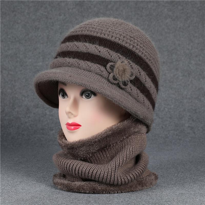 Autumn and winter the elderly flower pot hat children grandma knitted wool hat piled thickened rabbit hair warm mother hat