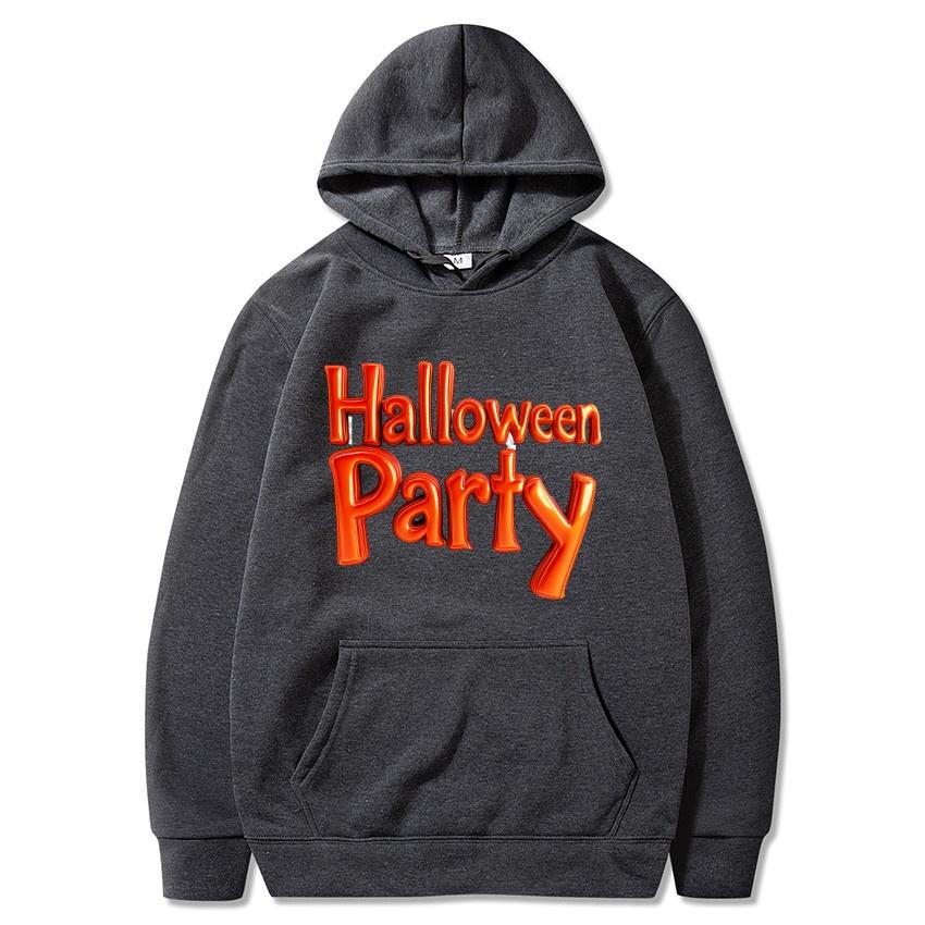 Halloween Letter Autumn Winter Fleece Hoodie Street Fashion Harajuku Pullover Men's and Women's Casual Long Sleeved Warm Hoodie