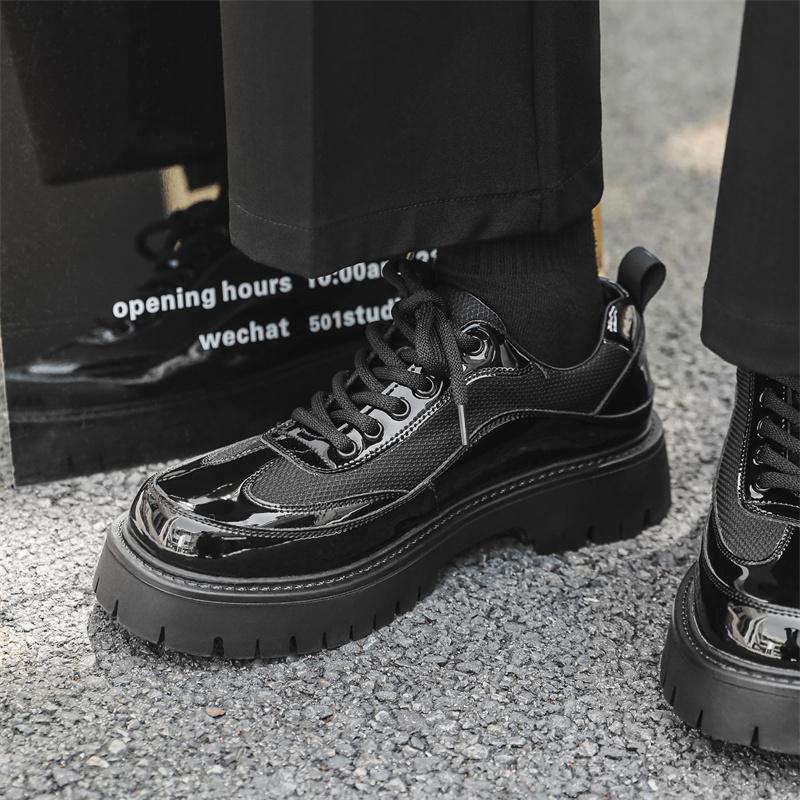 Italská Pánská Kvalitní Lakovaná Kůže Módní Společenská Obuv Klasická Silná Podrážka Punkový Design Derby Boty Perfektní Denní Venkovní Obuv