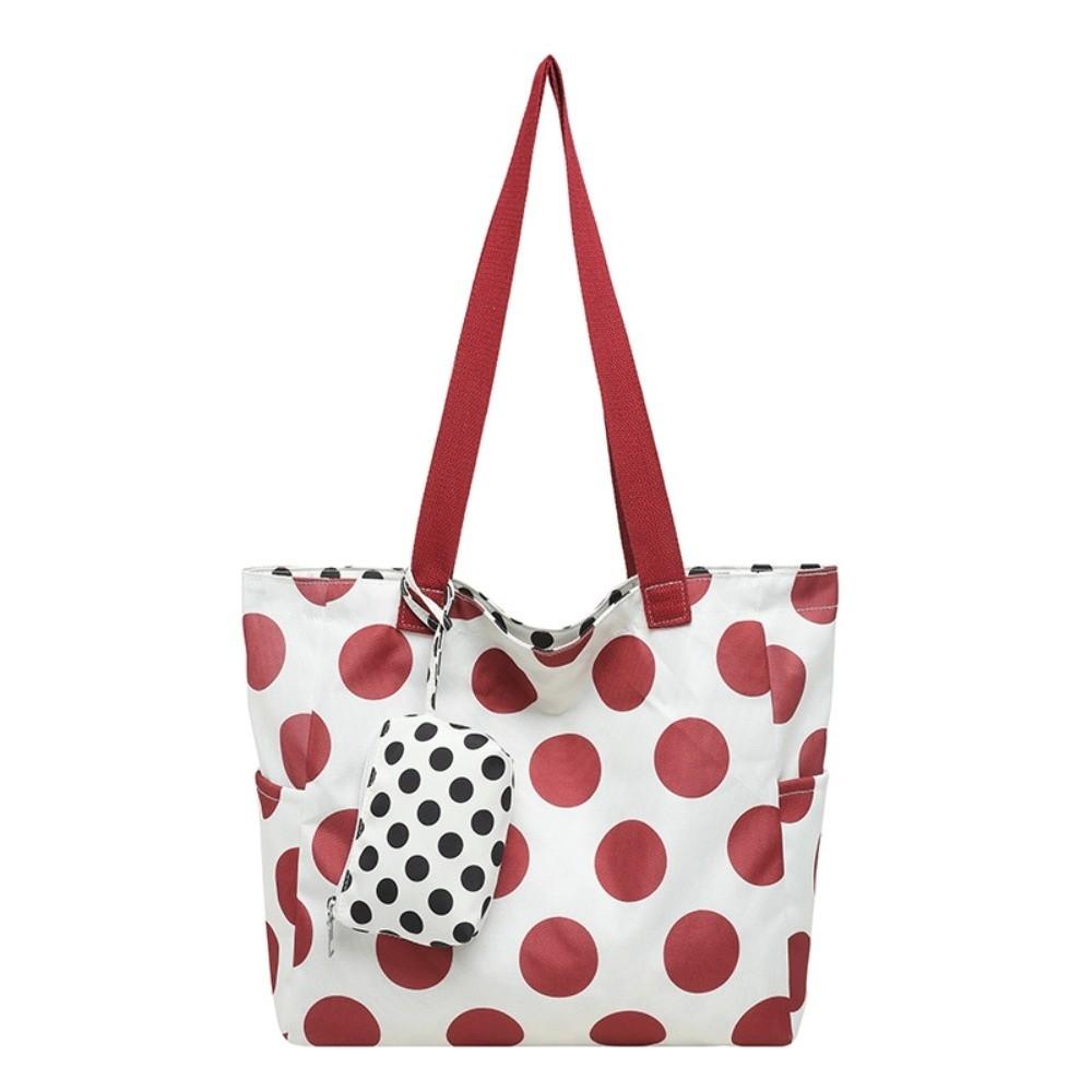 Zipper Double-sided Tote Bag Large Capacity Casual Shoulder Bag Nylon Polka Dot Bag  Spring Season красный