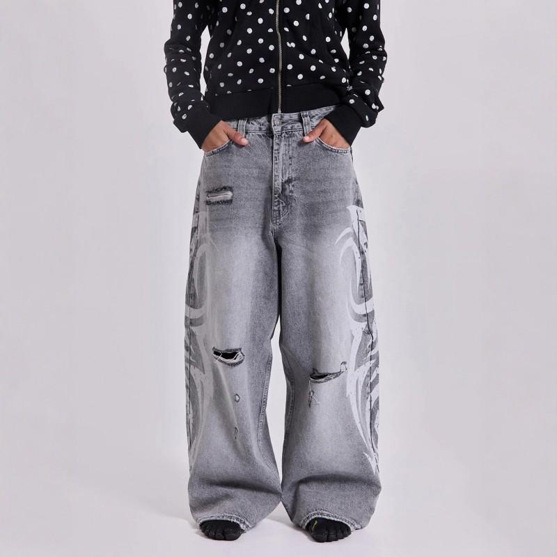 High-Waisted Wide Leg Denim Pants With