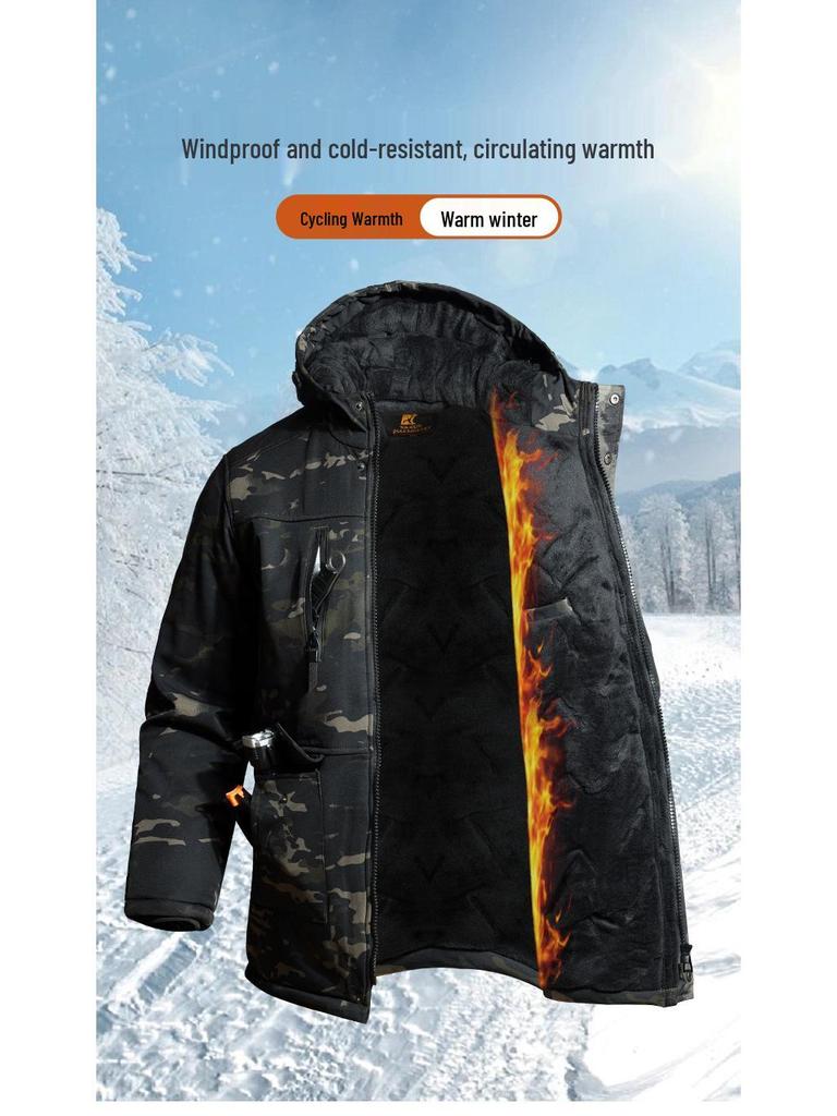 Men's Winter Waterproof Camouflage Work Jacket with Velvet Lining