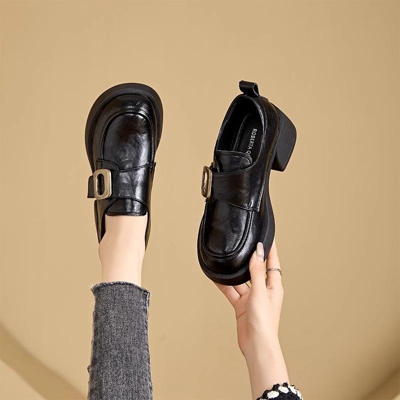 Small Leather Shoes Women's Thick Heel Platform Jk College Style Single Shoes Autumn and Winter New Versatile Height-increasing British Style Loafers