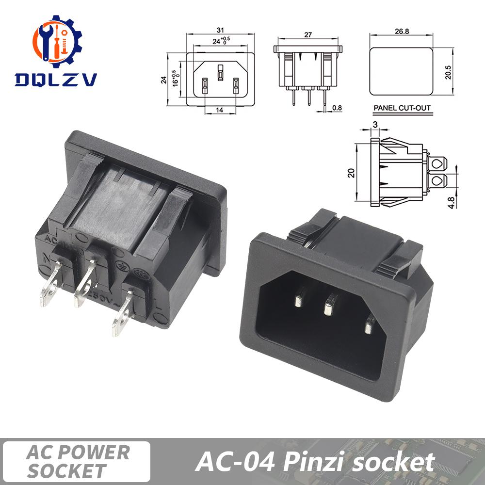 Inlet Plug Pin Connector 3 Pin IEC320 C14 Electrical Socket LED 250V Rocker Switch Brass 10A Fuse Computer Mount Accessories