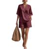 Women's Linen Blend Loose Short Sleeve Top and Shorts Set Summer Outfit Multi Colors