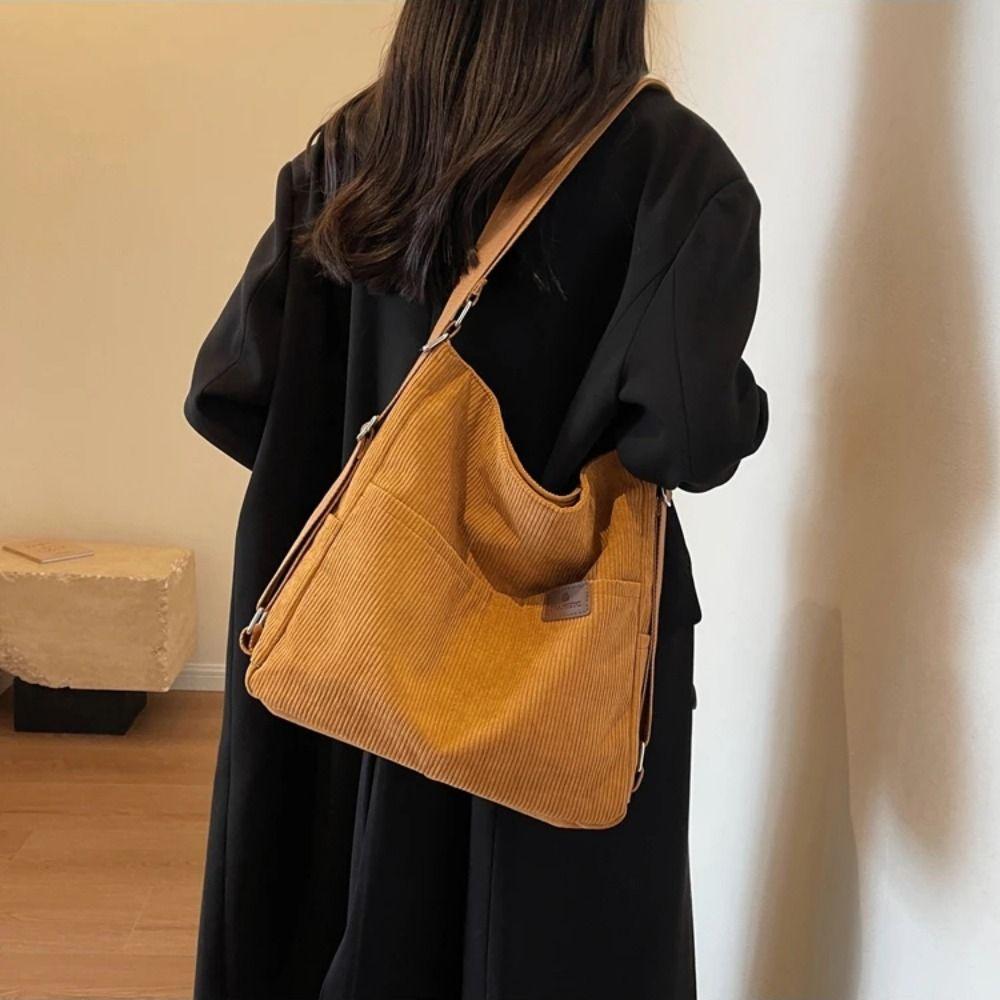 Korean Style Corduroy Tote Bag Elegan Crossbody Bag Casual Multifunctional Shoulder Bag Travel