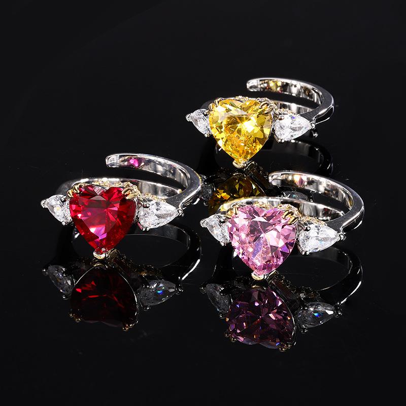 New Love Ring Niche Unique Design Ring Italian Light Luxury Red Corundum Powder Zirconium Gold Yellow Zirconium Women'S Ring