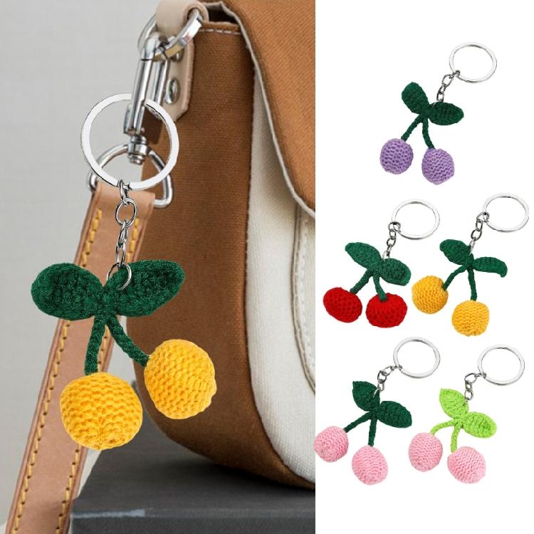 Unique Cherry Charm Pendant Sturdy Yarn Ornament Handmade Knitted Designs Accessory for Keychains and Personalize Gifts