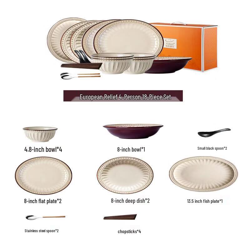 French Relief Underglaze Bone China Dinnerware Set