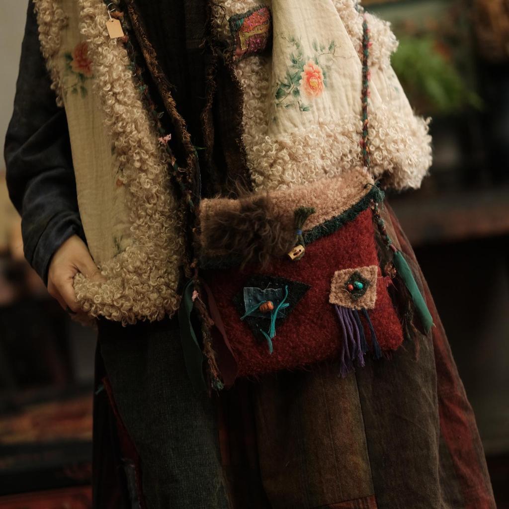 Autumn Style Color Block Crossbody Bag In Versatile Woolen Finish - SC169