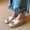 5Cm~ Fashion Splicing Hollow Straw Woven Wedge Sandals Simple and Versatile Casual Wear Open-toed Thick-soled Cool Slippers
