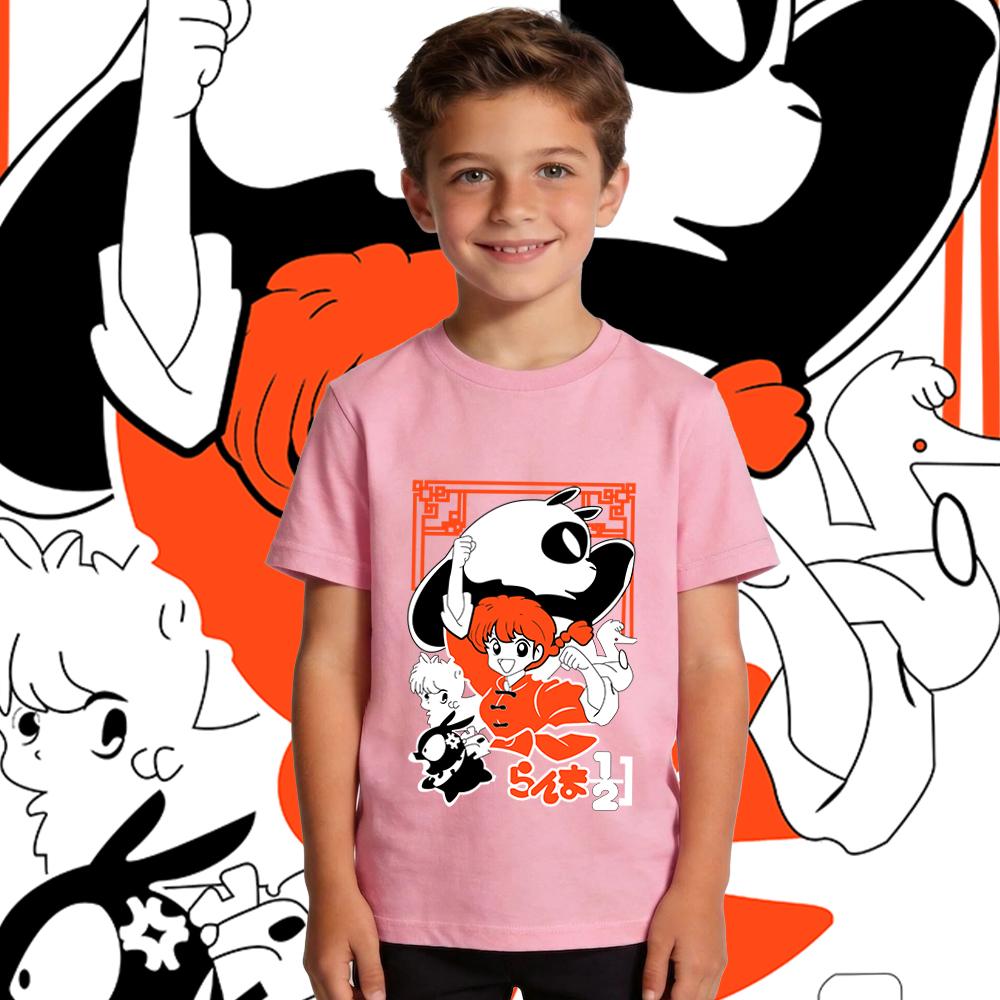 Boys Girls Cotton T Shirt Kids Ranma Characters Anime Print Casual Short Sleeve Top Soft Breathable Summer Clothing