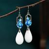 Airyuan Cloisonné Enamel Jade & Silver Earrings with Orchid Design