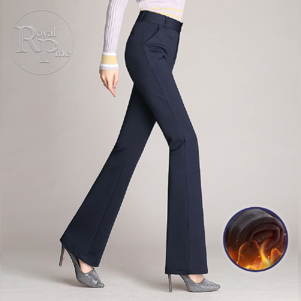 Royal Pine Warm Bootcut Long Pants with Stretch for Longer Legs Women's Fleece-Lined High-Waist (XL, Navy)