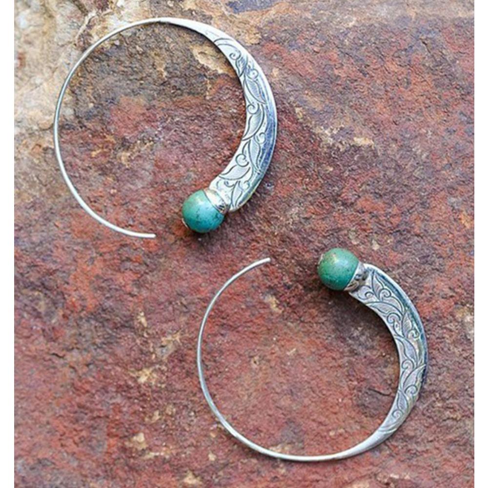 Vintage Silver Turquoise Earrings Punk Style Ear Hook for Women Retro Boho Jewelry