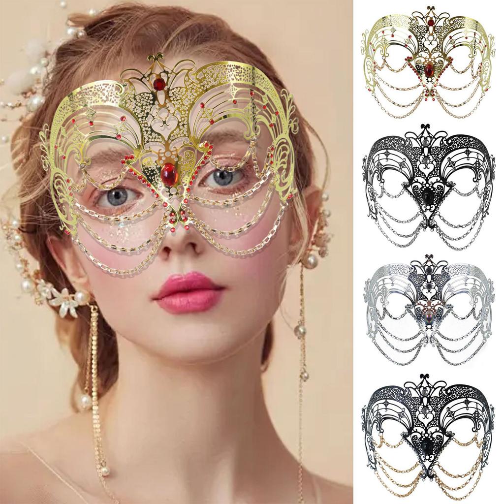Metal Tassels Masquerade Mask with Rhinestones Masquerade Costume Accessories For Women Wedding Halloween Masquerade