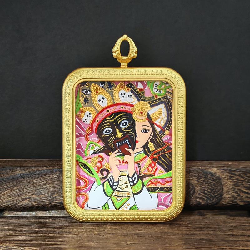 Tibetisches Grünes Tara & Gelbes Jambhala Amulett: Titanstahl Medizin Buddha Anhänger