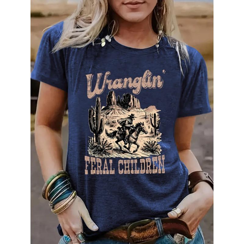 

Жіноча джинсова візерунок з круглим вирізом, вільна футболка з короткими рукавами, повсякденна XL королівський синій колір