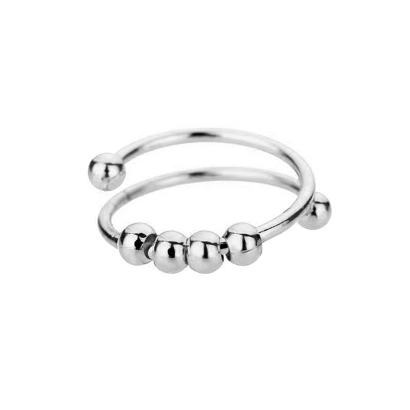 Fashion Anxiety Fidget Rings Adjustable Stainless Steel Tarnish Free Silver 18K Gold Color Rotatable Beads Women Jewelry