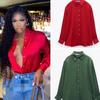 Spring and Autumn Women's Shirt Blouse Single Breasted Tide Solid Color Long Sleeve Tops