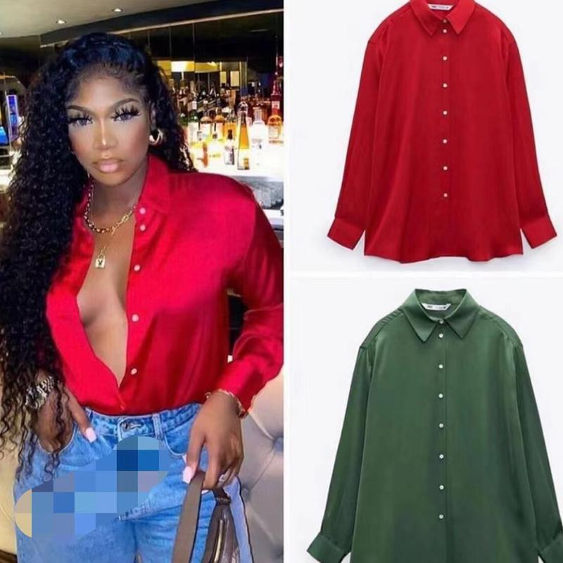 Spring and Autumn Women's Shirt Blouse Single Breasted Tide Solid Color Long Sleeve Tops