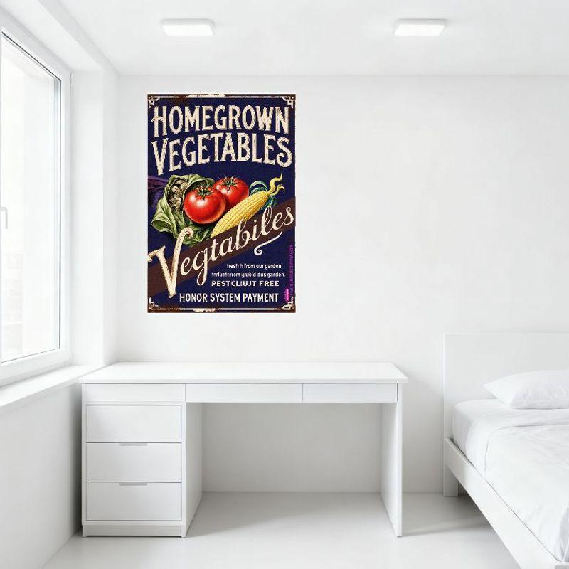 Vintage Homegrown Vegetables Metal Tin Sign - Fresh Pesticide Free Vegtabiles Garden Decor, Honor System Payment for Farmers Mar