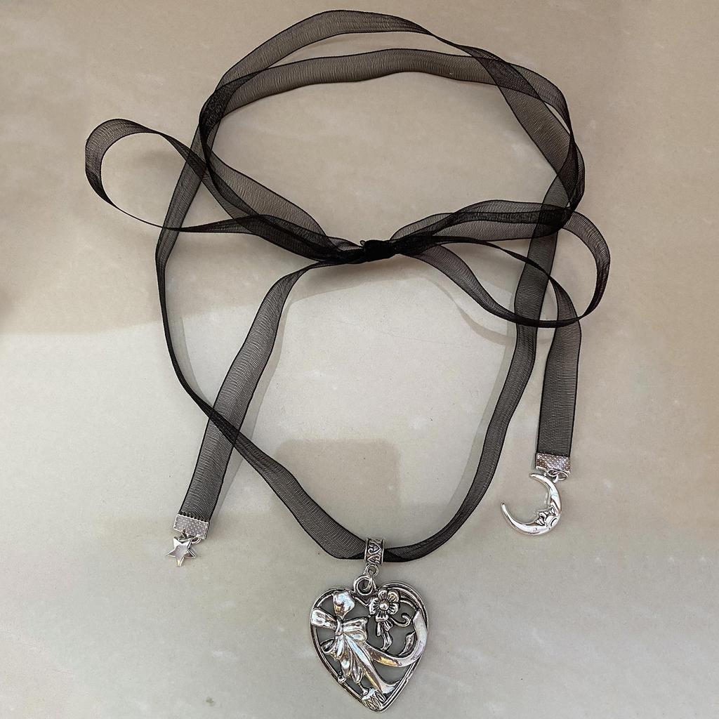 Heart Necklace Black Rope Necklace Punk Collar For Girl Streetwear Chocker
