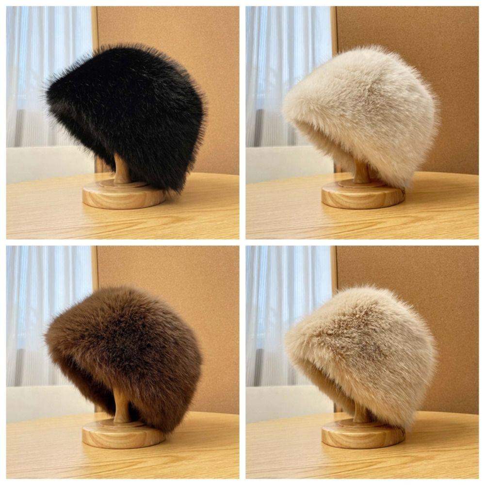 Imitation Mink Fur Winter Fisherman Hat Temperament Anti-cold Basin Cap Plush Bucket Hat Travel