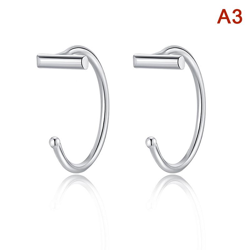 1Pair Butterfly Heart Star Round Shape Ear Clip Silver Color Hoop Earrings For Women Girls Opening Hoops Earring Jewelry