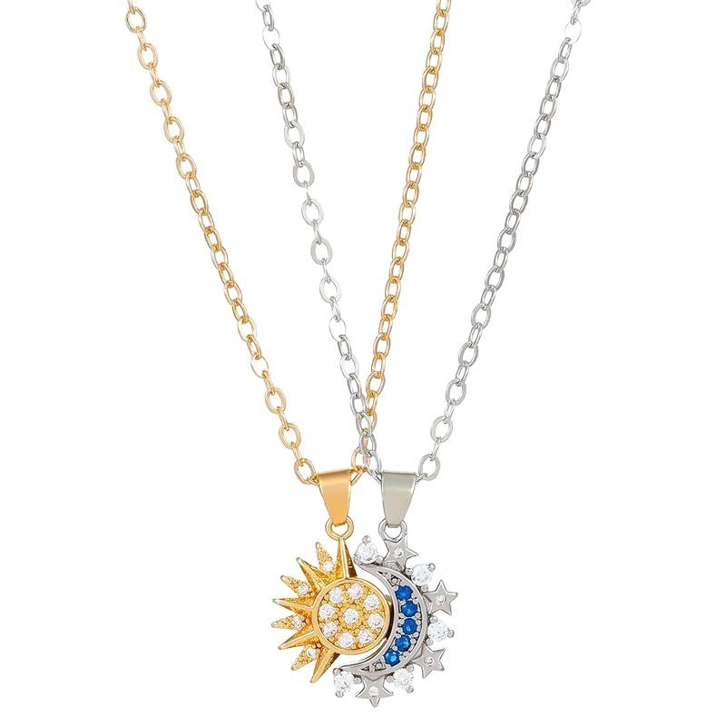 Coppia Sole e Luna Semplice Micro-incrostato Magnetico Impilabile Moda Regalo Collana Ciondolo