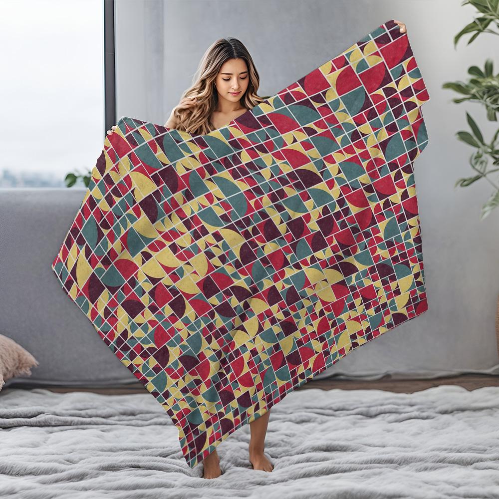 Geometric Mosaic Knit Blanket Square Pattern Soft Cozy Throw Blanket for Sofa Bed Decoration Gift