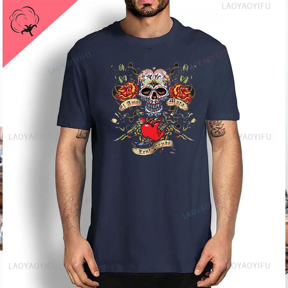 Day of Dead Floral Sugar Skulls Cotton Tee T Shirts Dia De Los Muertos Mens and Womens Graphic Tshirts Y2k Clothes Streetwear