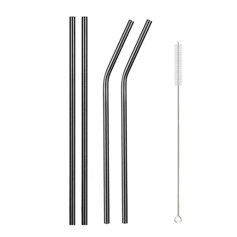 Reusable Metal Drinking Straight Bent Straws Portable Stainless Steel Travel Straw with Cleaning Brush 40oz Watercup Accessories