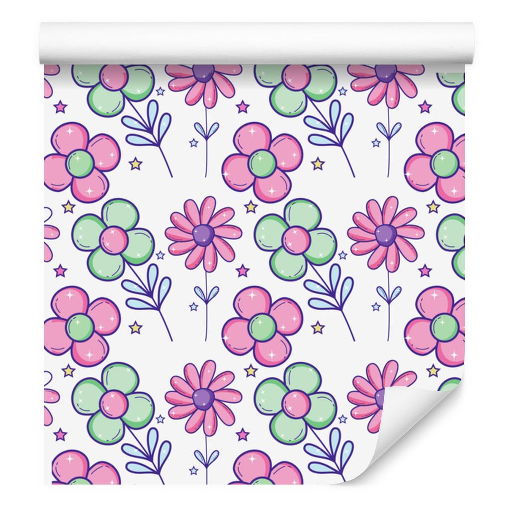 Wallpaper Flowers White, Powder Pink and Lavender for Living Room and Bedroom 50x1000