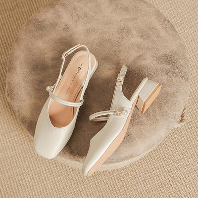 Sandales à talons épais et bout carré pour femme, chaussures d'été à brides et boucle, style Mary Janes