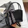 Fashion Vintage Bucket Bag Women PU Leather Top Handle Bag with Checkered Scarf Bow Large Capacity Shoulder Bag for Daily Commute and Outings