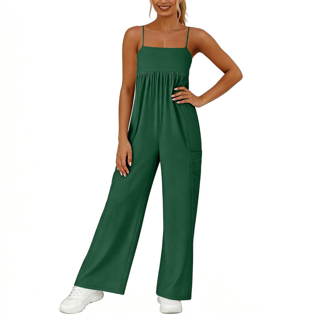 Women's Loose Casual Camisole Sleeveless Square Neck Slim Fit Wide Leg Jumpsuit Jumpsuit