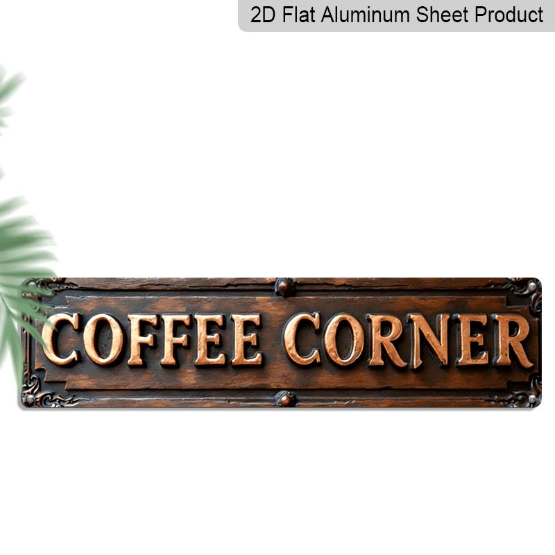 

Retro Coffee Corner Aluminum Decorative Sign-2D Graphic Printing, 3.9x15.7 Inch Indoor/outdoor Art Decoration, Suitable for Kitchens, Terraces 40cm x 10cm